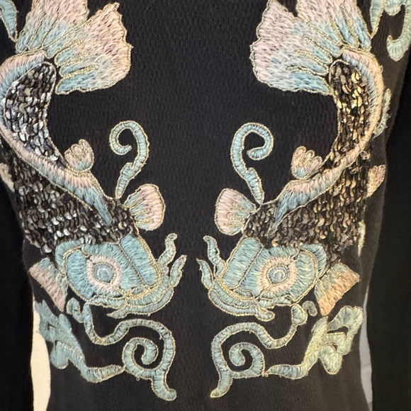 Black boho embroidered long sleeved tee - Picture 6 of 7